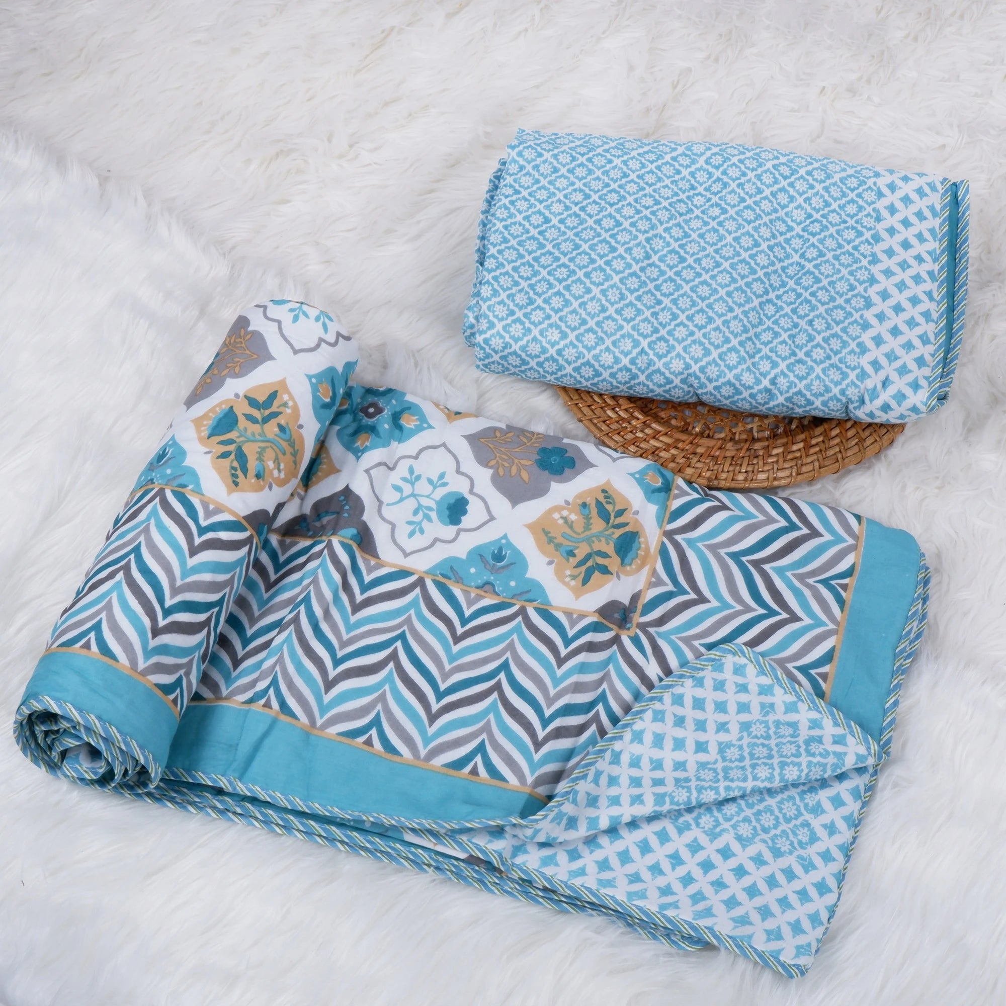 Jaipuri Dohar Blanket (Set of 2) | 100% Mulmul Cotton | Block Print | Single Bed - Tabu